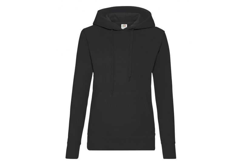 Fruit Of The Loom, Ladies Classic Hooded Sweat, duks sa kapuljačom za žene, crna, L