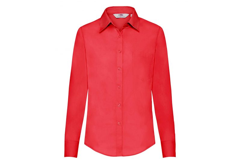 Fruit of the Loom, Ladies LS Poplin Shirt, ženska poslovna košulja dugih rukava, crvena, 2XL