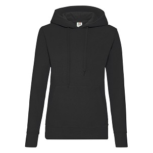 Fruit Of The Loom, Ladies Classic Hooded Sweat, duks sa kapuljačom za žene, crna, S